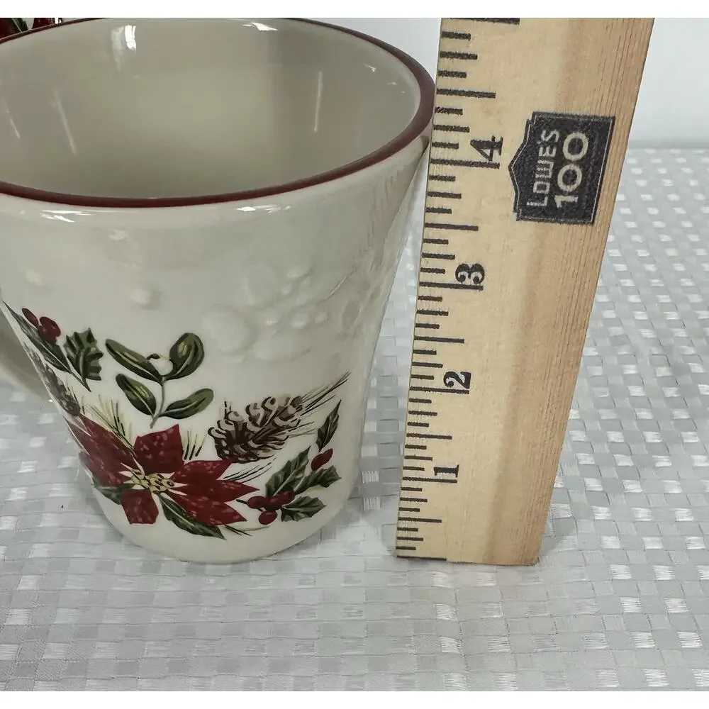 Longaberger Natures Garland Mugs - set of 4 Poinsettia Christmas Pottery